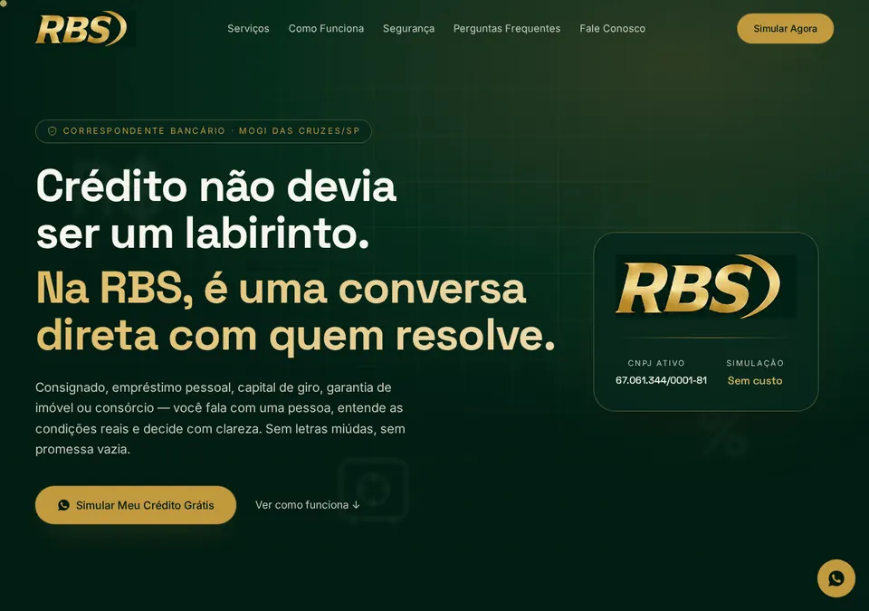 Página inicial do projeto RBS Crédito