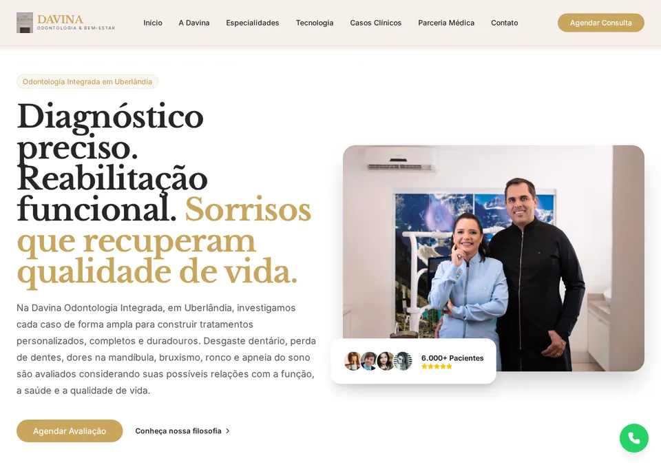 Página inicial do projeto Davina Odontologia