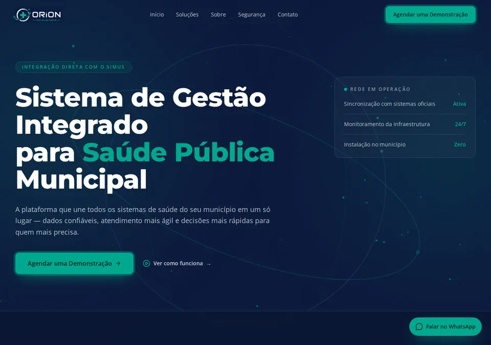 Página inicial do projeto Orion Gestão em Saúde