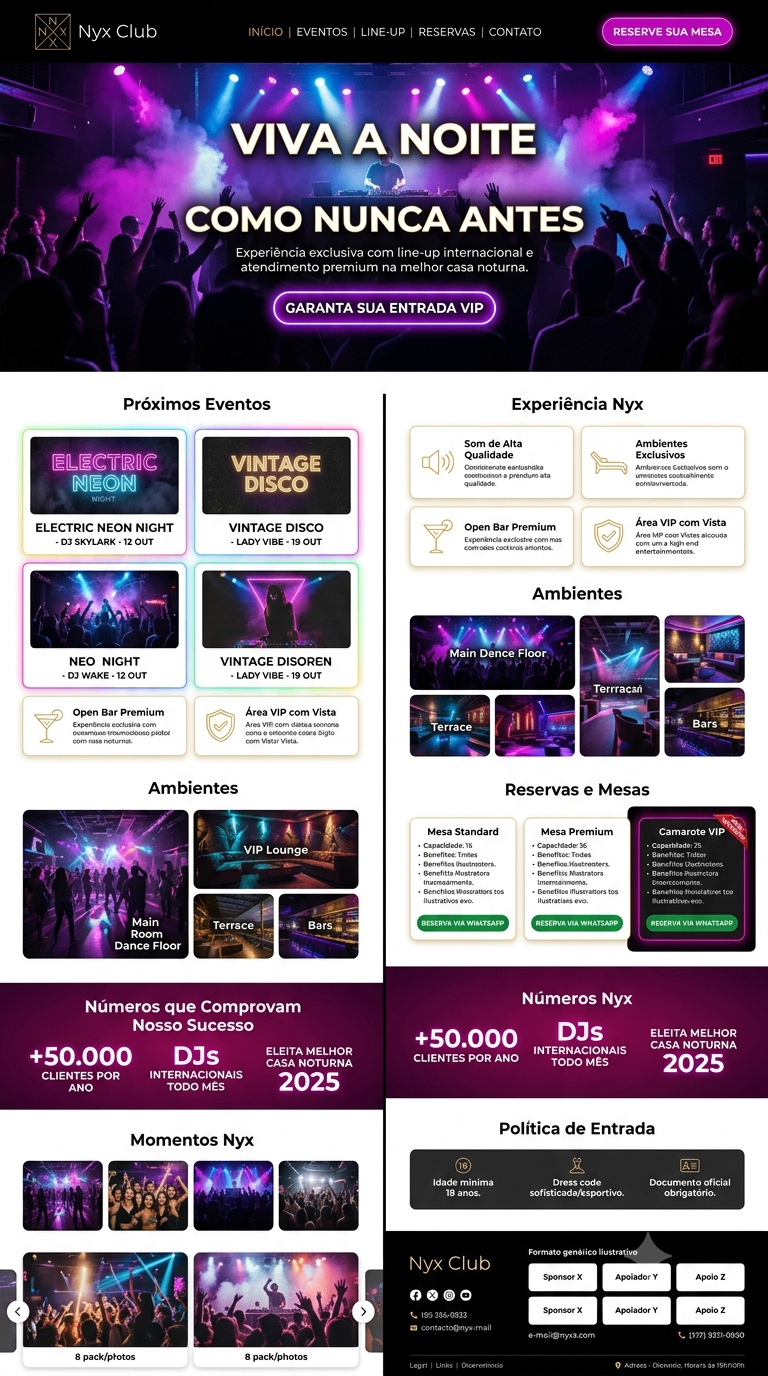 Modelo conceitual de landing page para Casa Noturna & Entretenimento