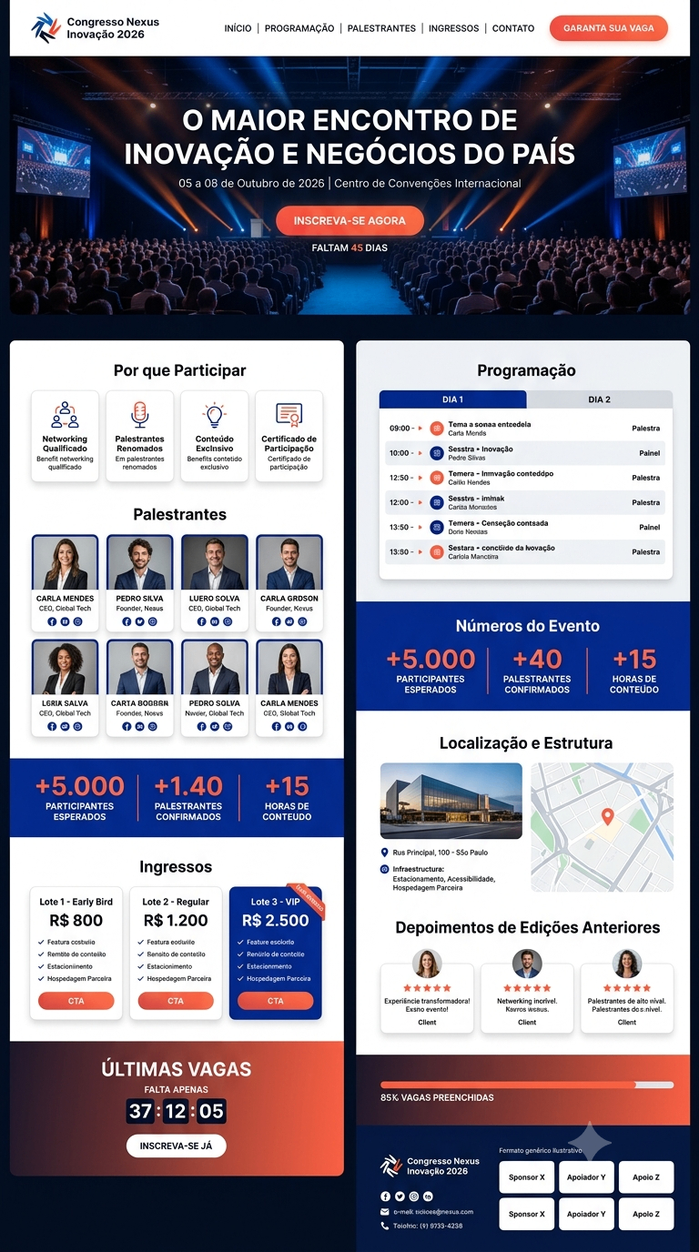 Modelo conceitual de landing page para Congressos & Eventos Corporativos