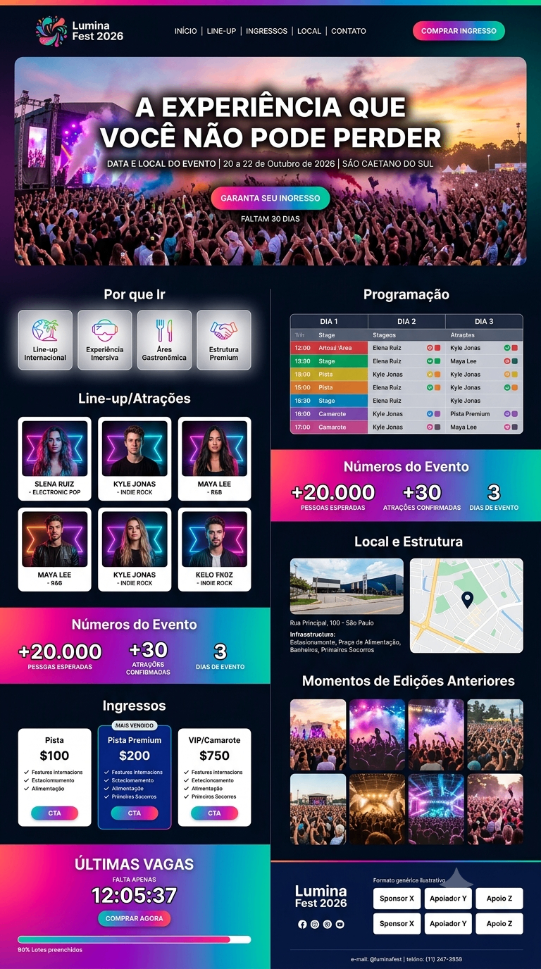 Modelo conceitual de landing page para Festivais & Eventos