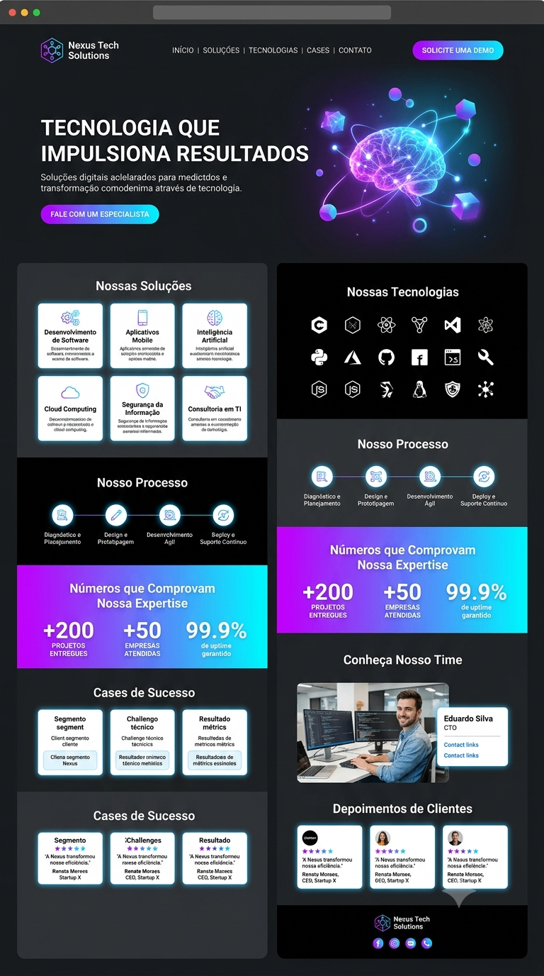 Modelo conceitual de landing page para Tecnologia / SaaS